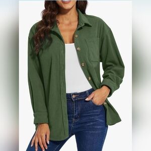 TACVASEN Women's Corduroy Button Down Shacket Long Sleeve Shirt Jacket Casual Ja